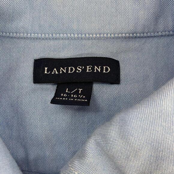 Lands' End Mens Button Up Dress Shirt Size L/T 16-16.5 Light Blue Long Sleeve - Picture 3 of 7